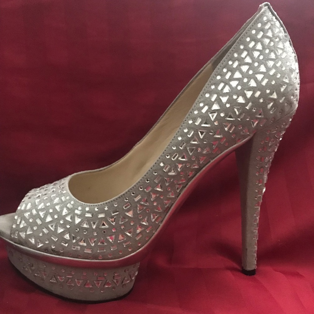 Enzo Angiolini Beige Rhinestone Platform Heels